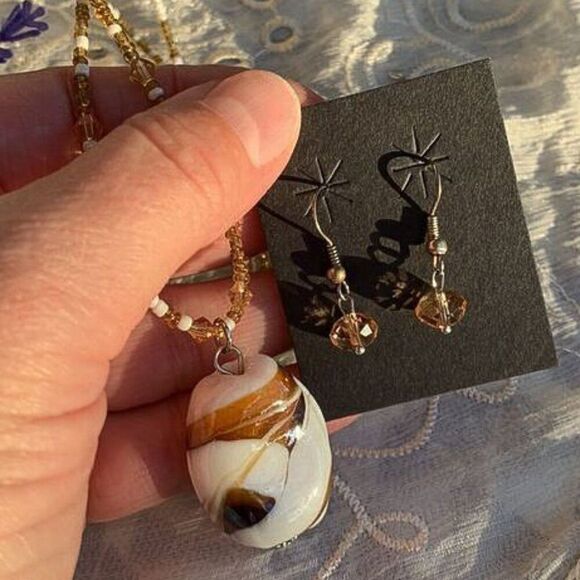 SET Vintage Art Glass, Crystal & Seed Bead Necklace & Earrings - Picture 9 of 9